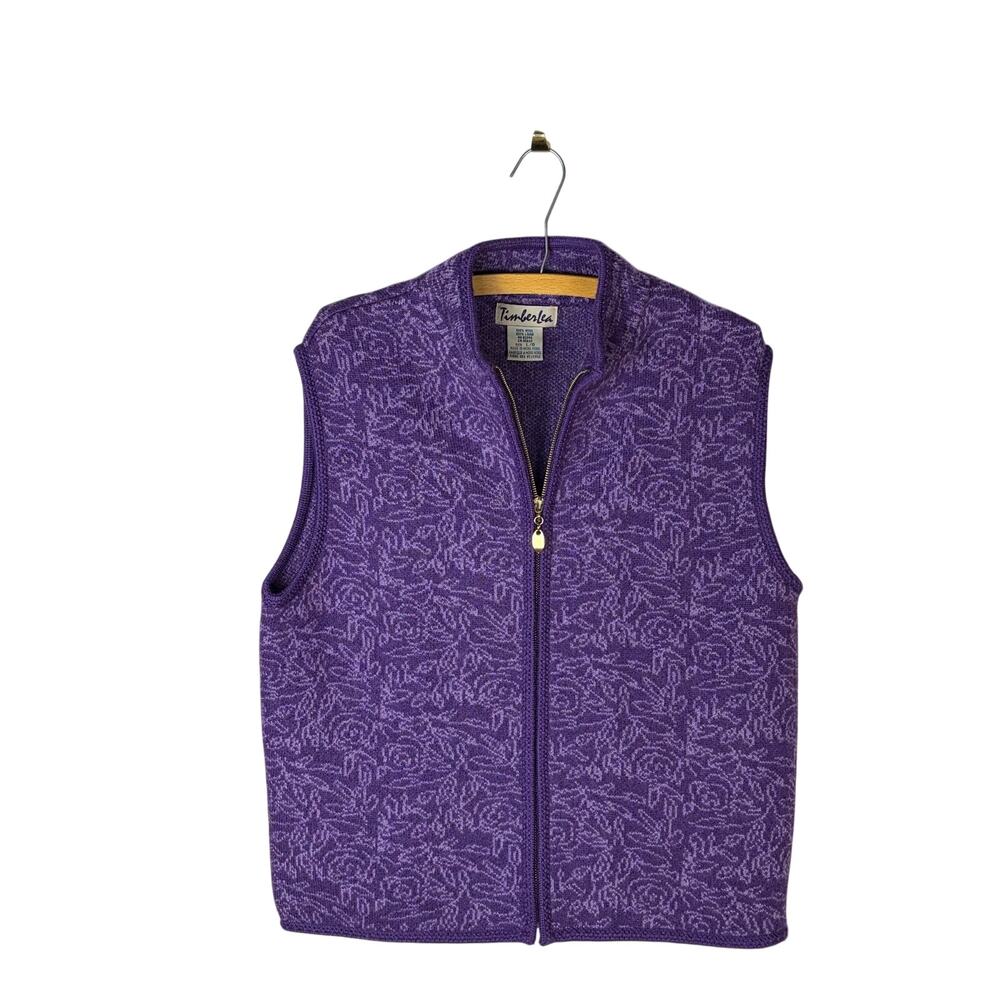 Timberlea Purple Floral Wool Zip Vest Womens L Winter Layering